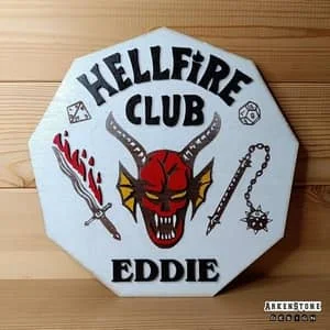 Décoration murale en bois représentant le logo du HellFire Club de Stranger Things